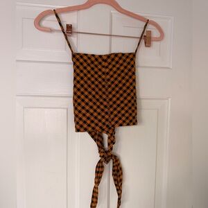 Zara Black and Orange Checkered Top